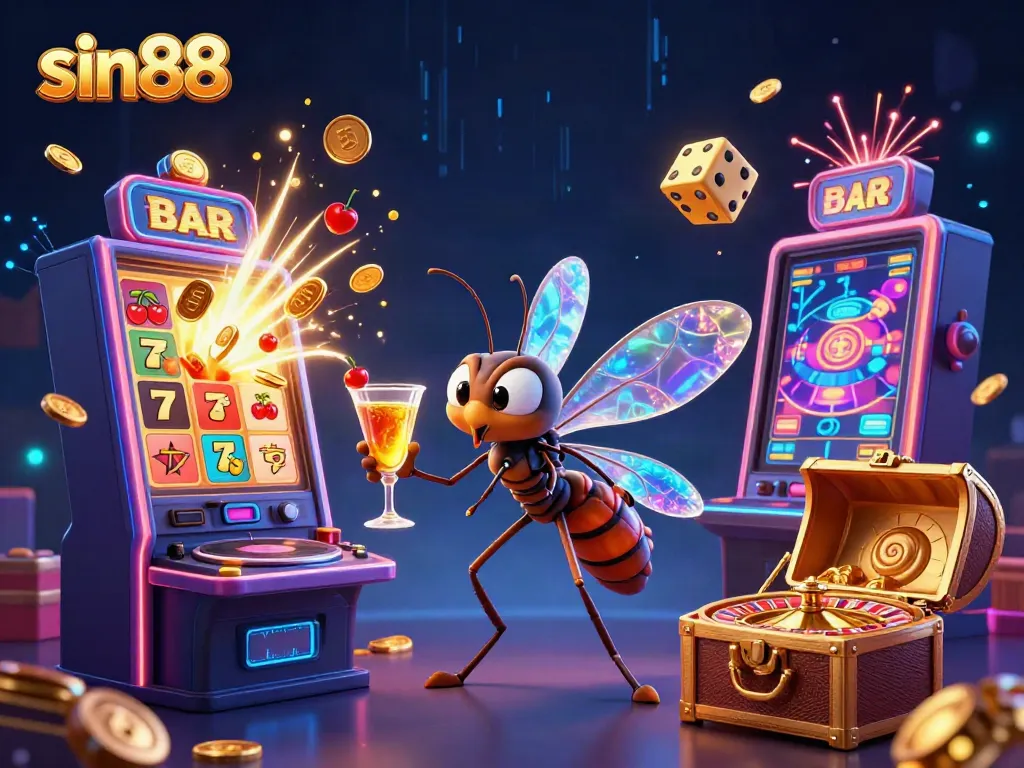 Engage in thrilling gameplay at sin88 with a vibrant casino scene showcasing unique characters.