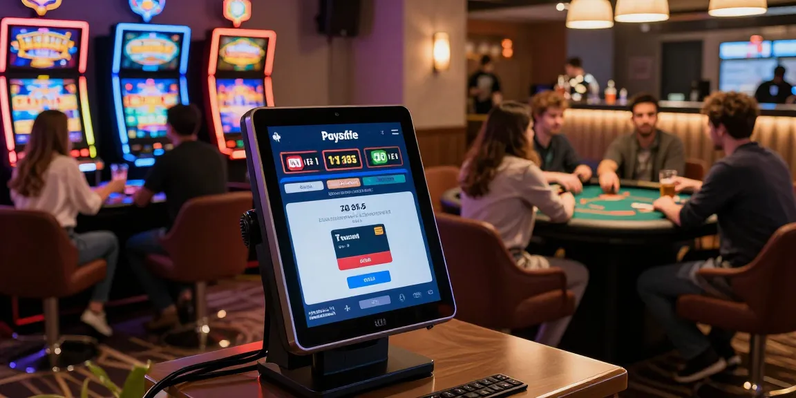 Engagierte Spieler genießen eine Paysafe Card Casino-Erfahrung mit digitalen Spieloberflächen und lebhafter Atmosphäre.