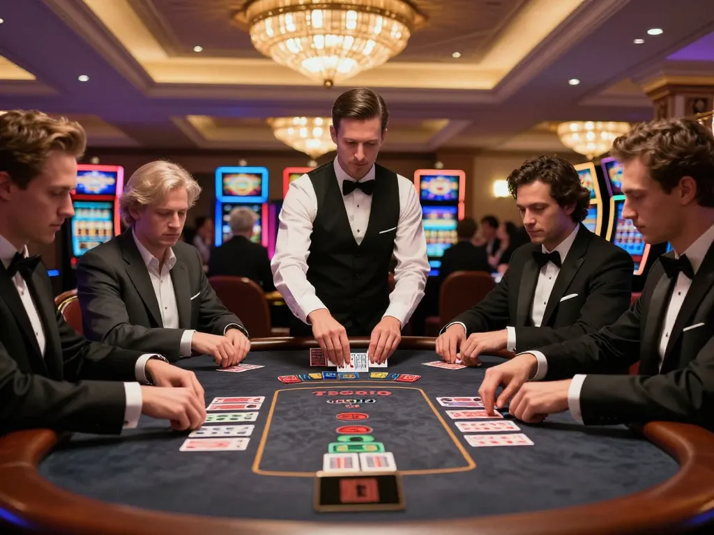 Sunwingo blackjack players strategizing their bets at a luxurious casino table.
