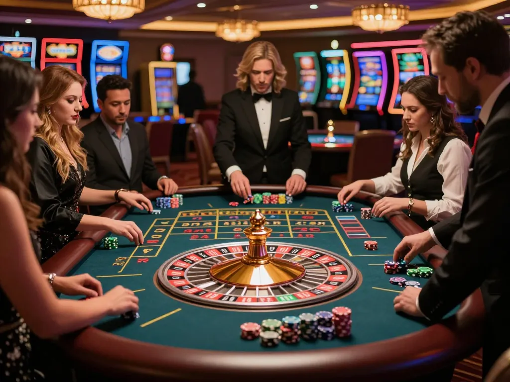 Engaged players at a keonhacai5 roulette table placing bets in a luxurious casino