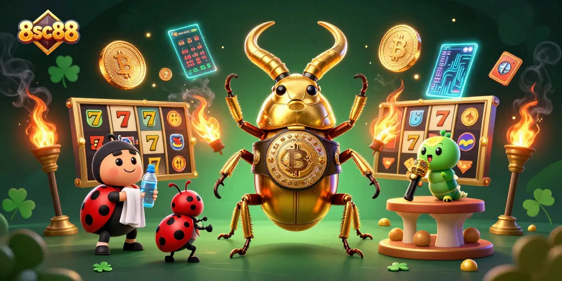 Engage with 8sc88's vibrant gambling universe featuring a competitive scene with colorful slot elements.