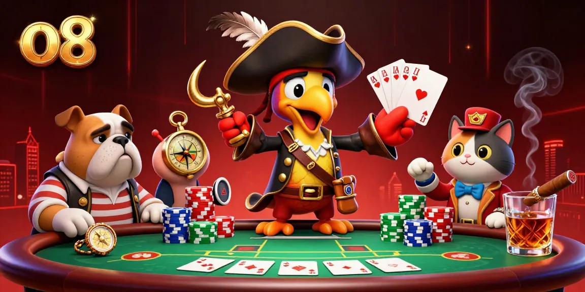 Engage with the vibrant o8 casino atmosphere as characters play poker amidst rich details and dynamic elements.