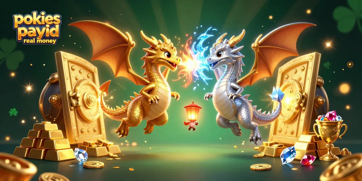 Engage with pokies payid real money through a vibrant casino scene featuring treasures and dragons.