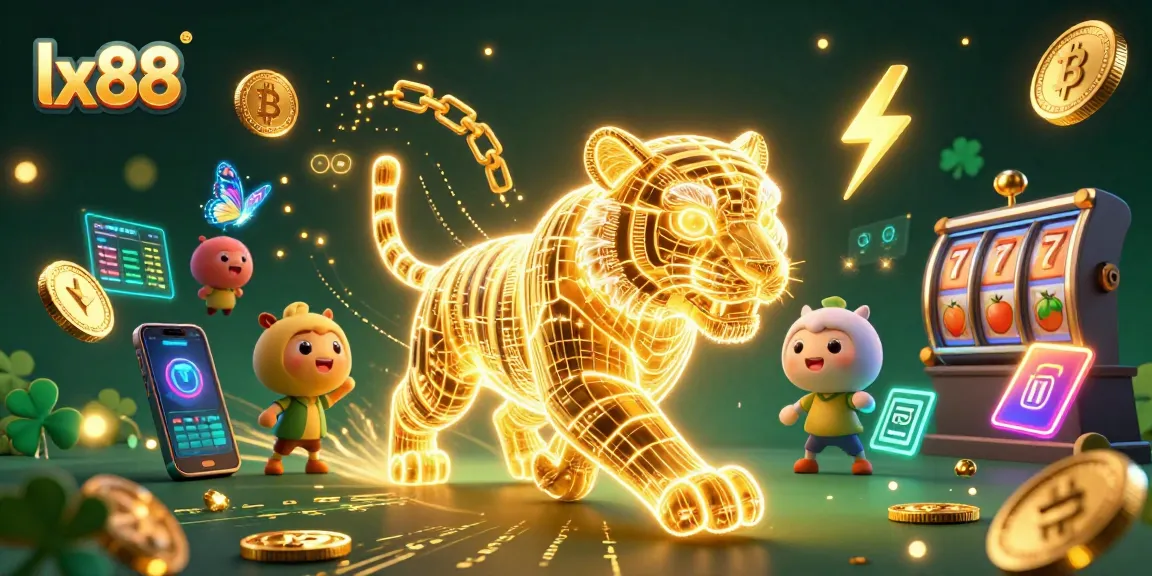 Engage in thrilling games with lx88, featuring neon tiger and digital casino elements.