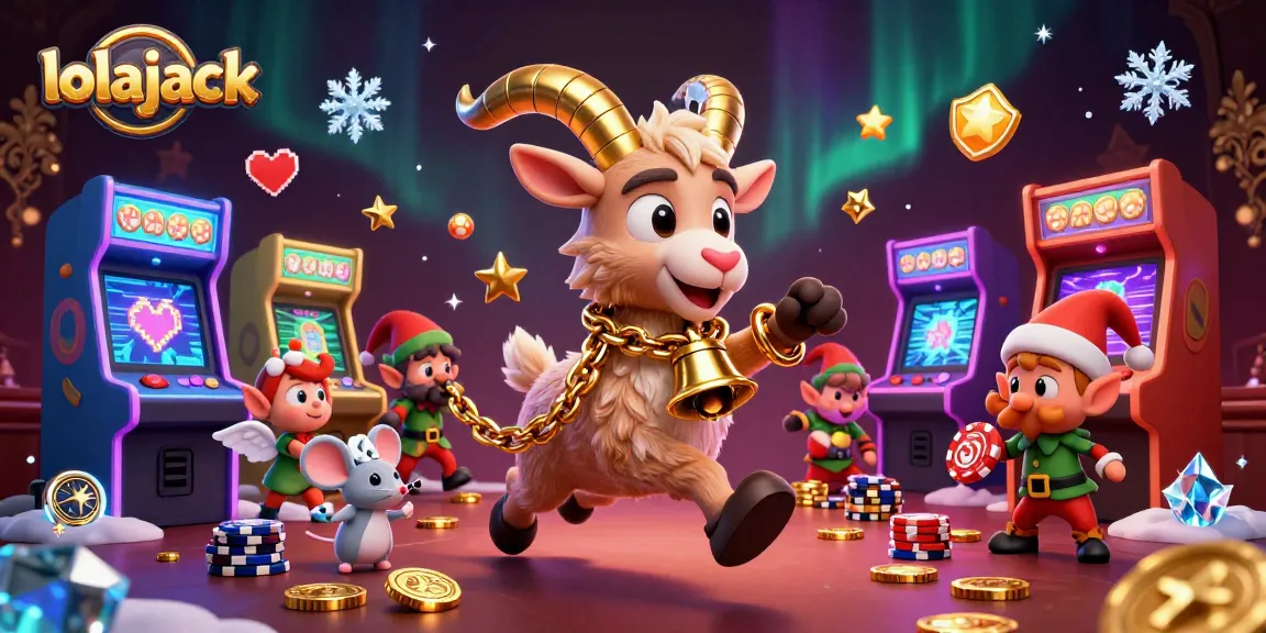 Experience the thrill of lolajack casino with festive characters, gaming machines, and dynamic action.