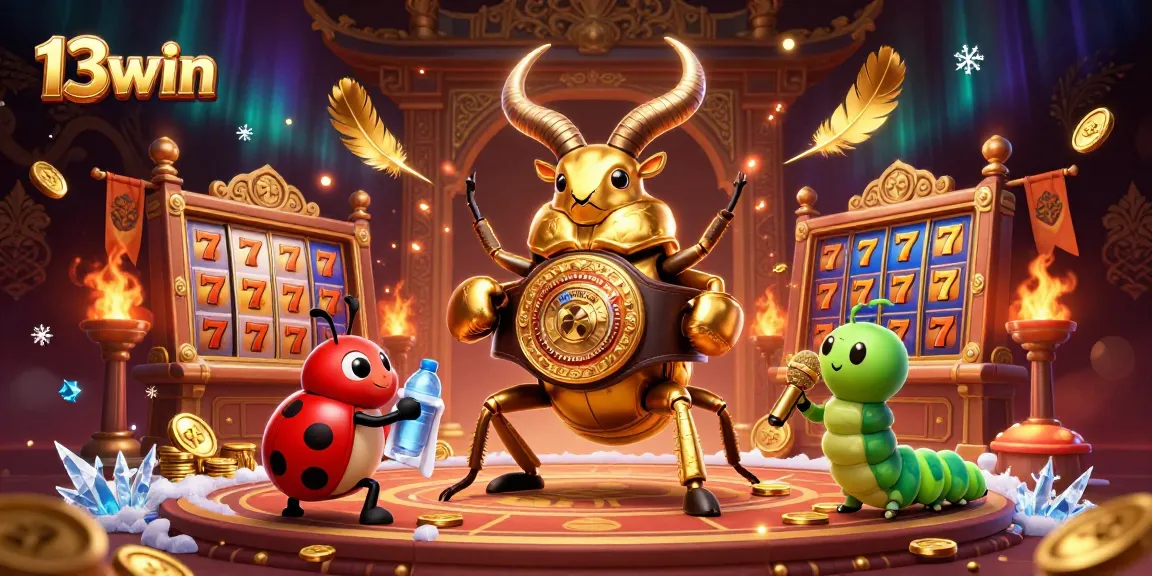 Experience thrilling gameplay with 13win's golden stag beetle champion in this vibrant casino scene.